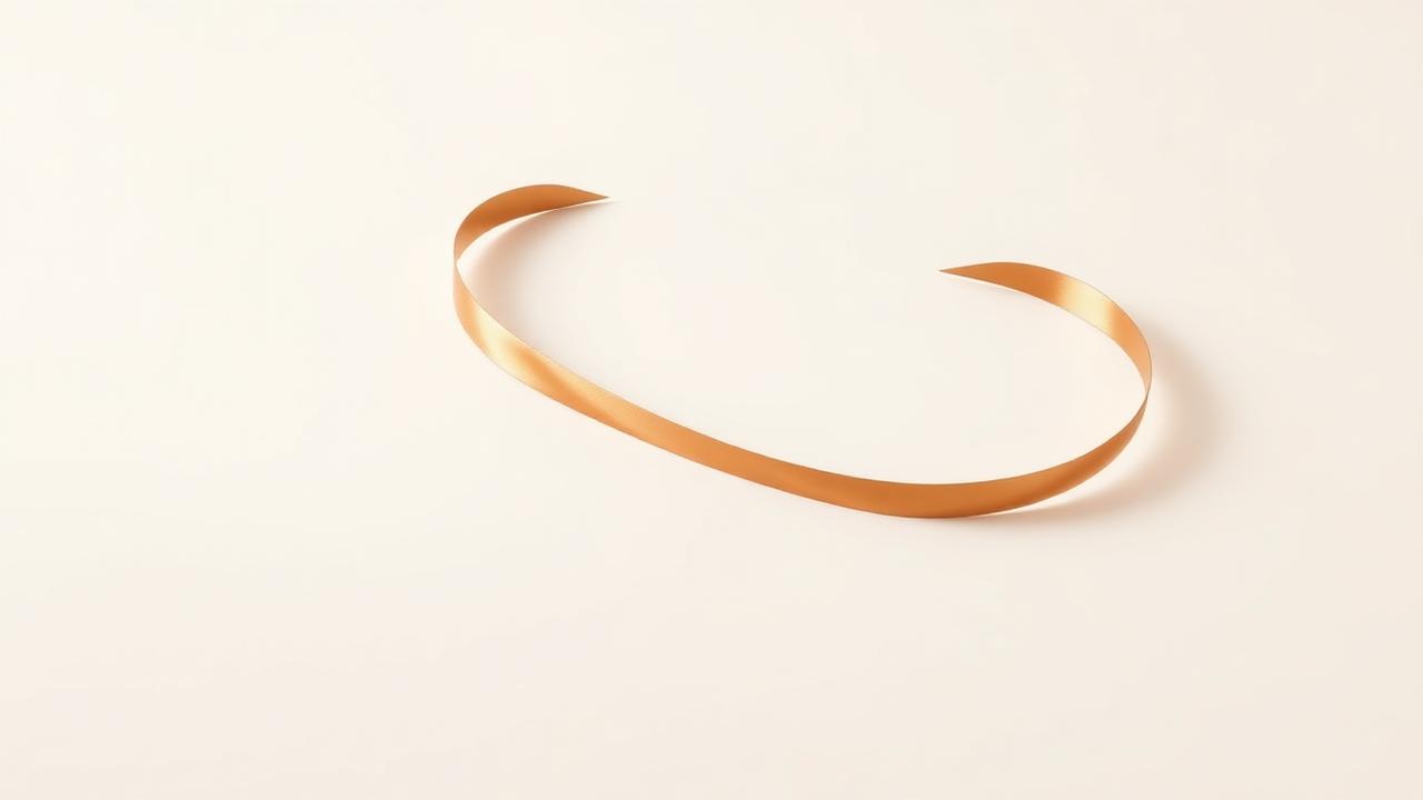 A smooth bronze ribbon curving across an off-white surface.